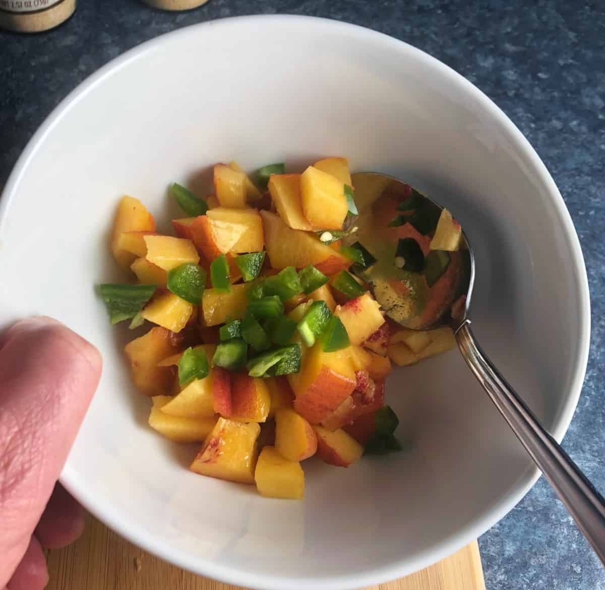 peach salsa in a bowl