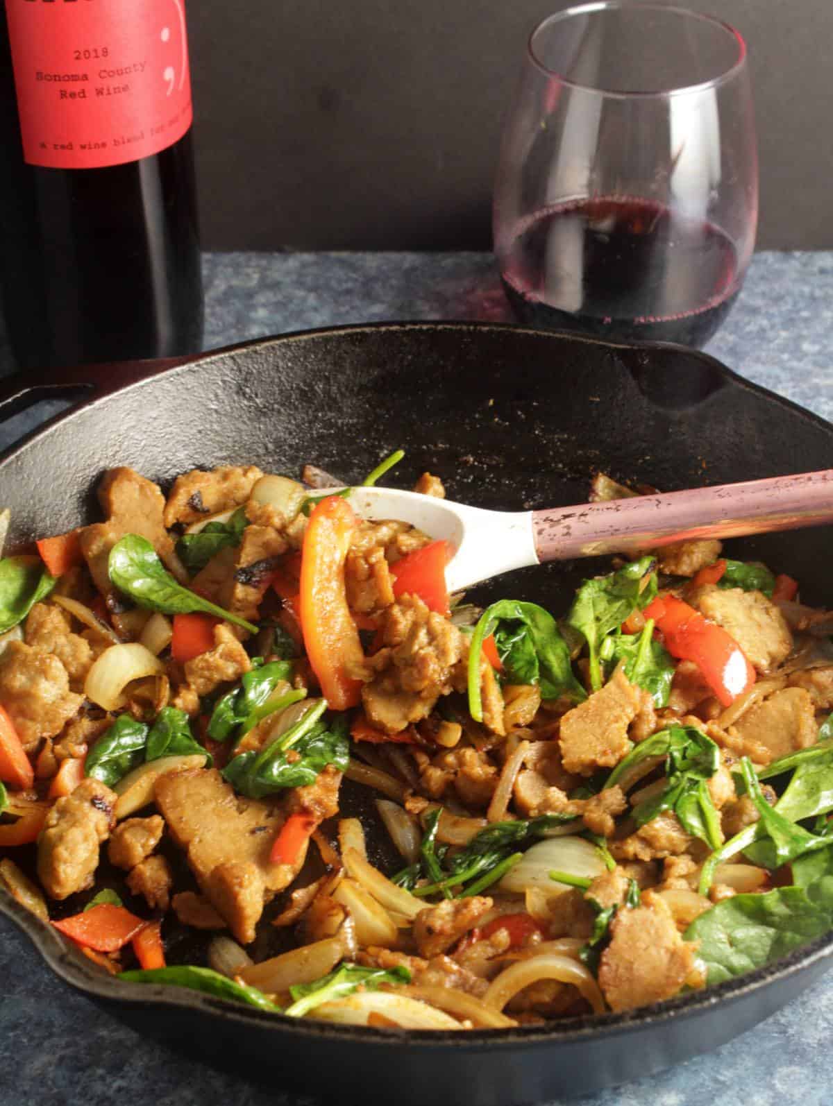 seitan skillet with a red wine.