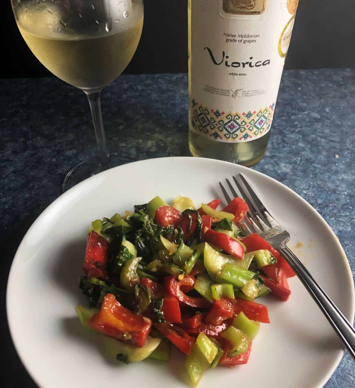 Viorica white wine served with bok choy stir-fry.