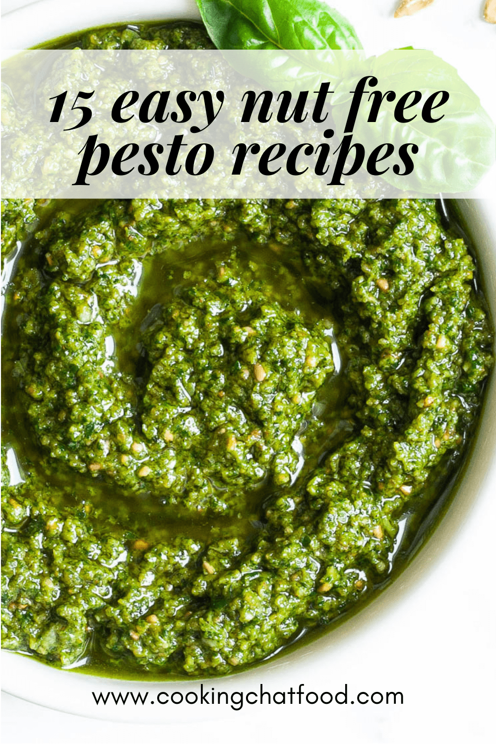 close-up image of nut free pesto in a bowl.