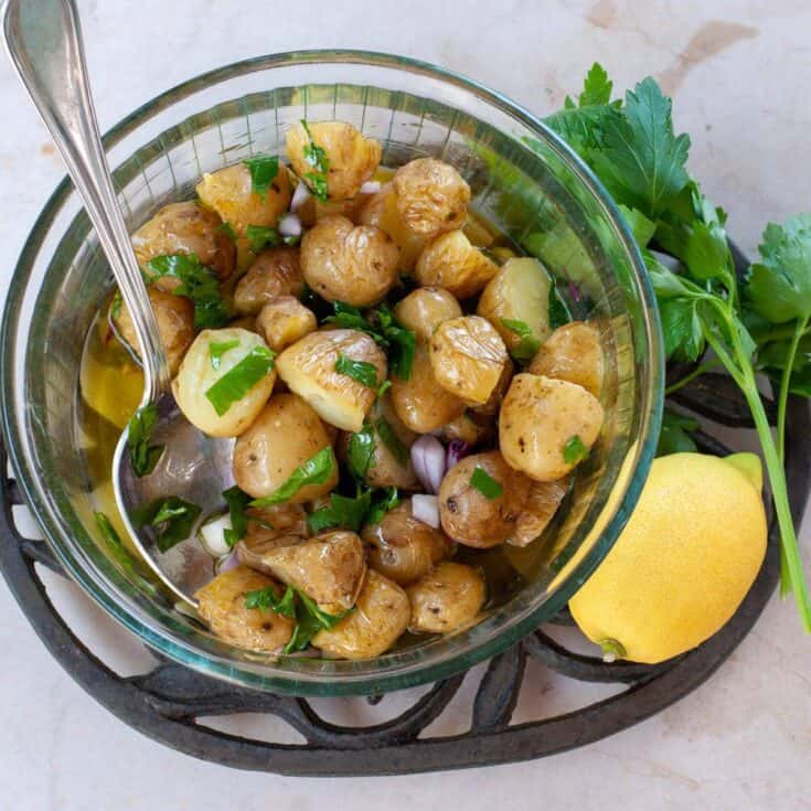 italian potato salad in a serving bowl