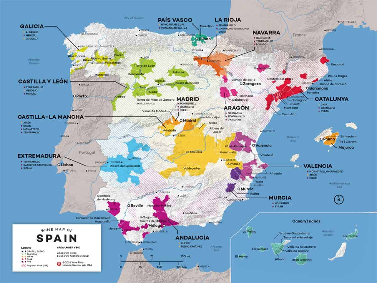 a map of the Spanish Wine regions.