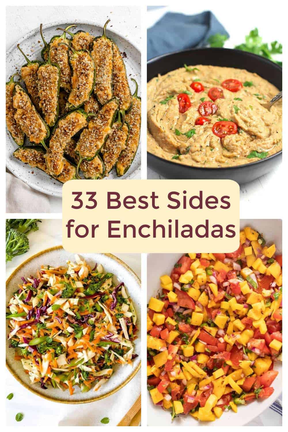collage with 4 different side dishes for enchiladas.