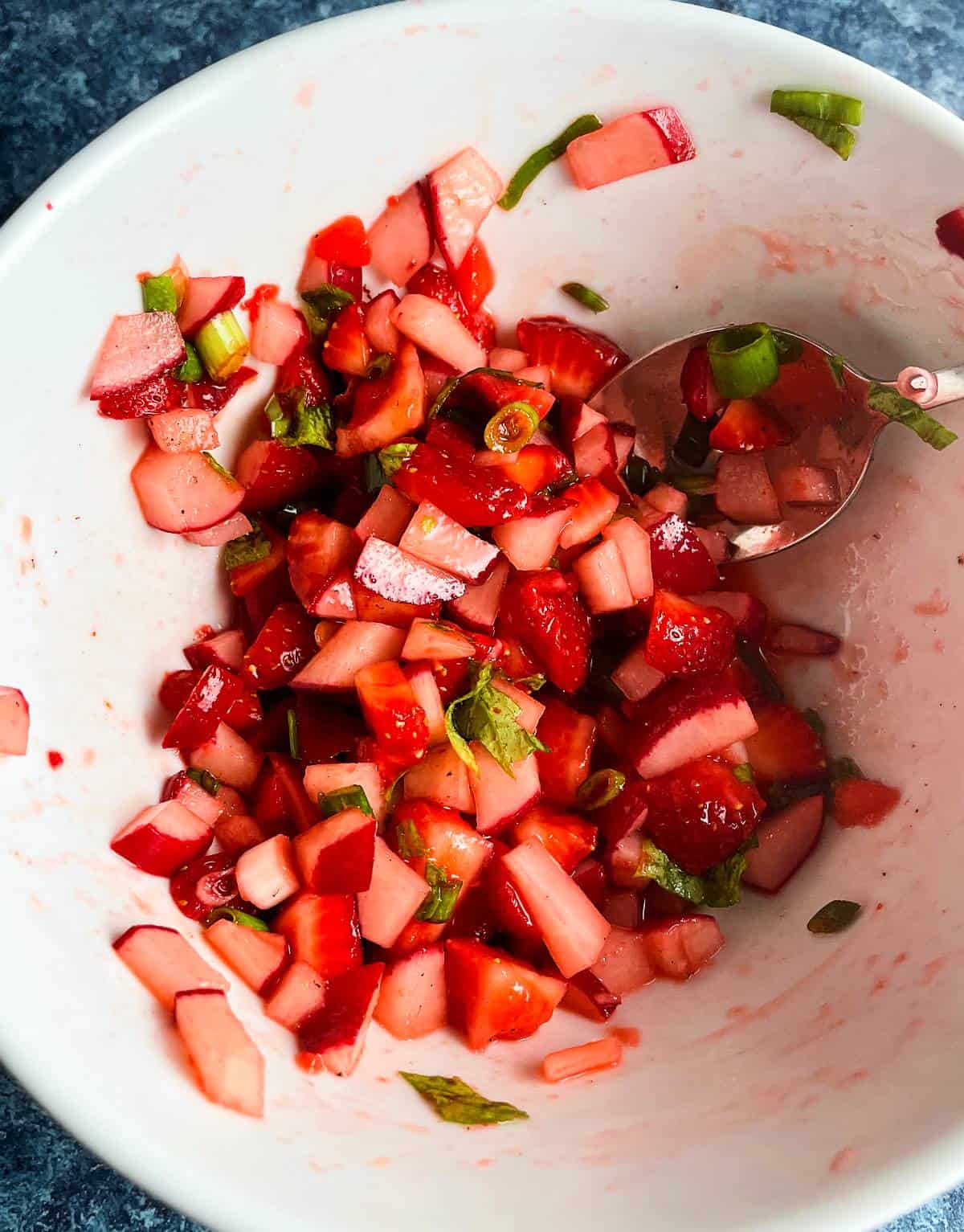 bowl with strawberry radish salsa.