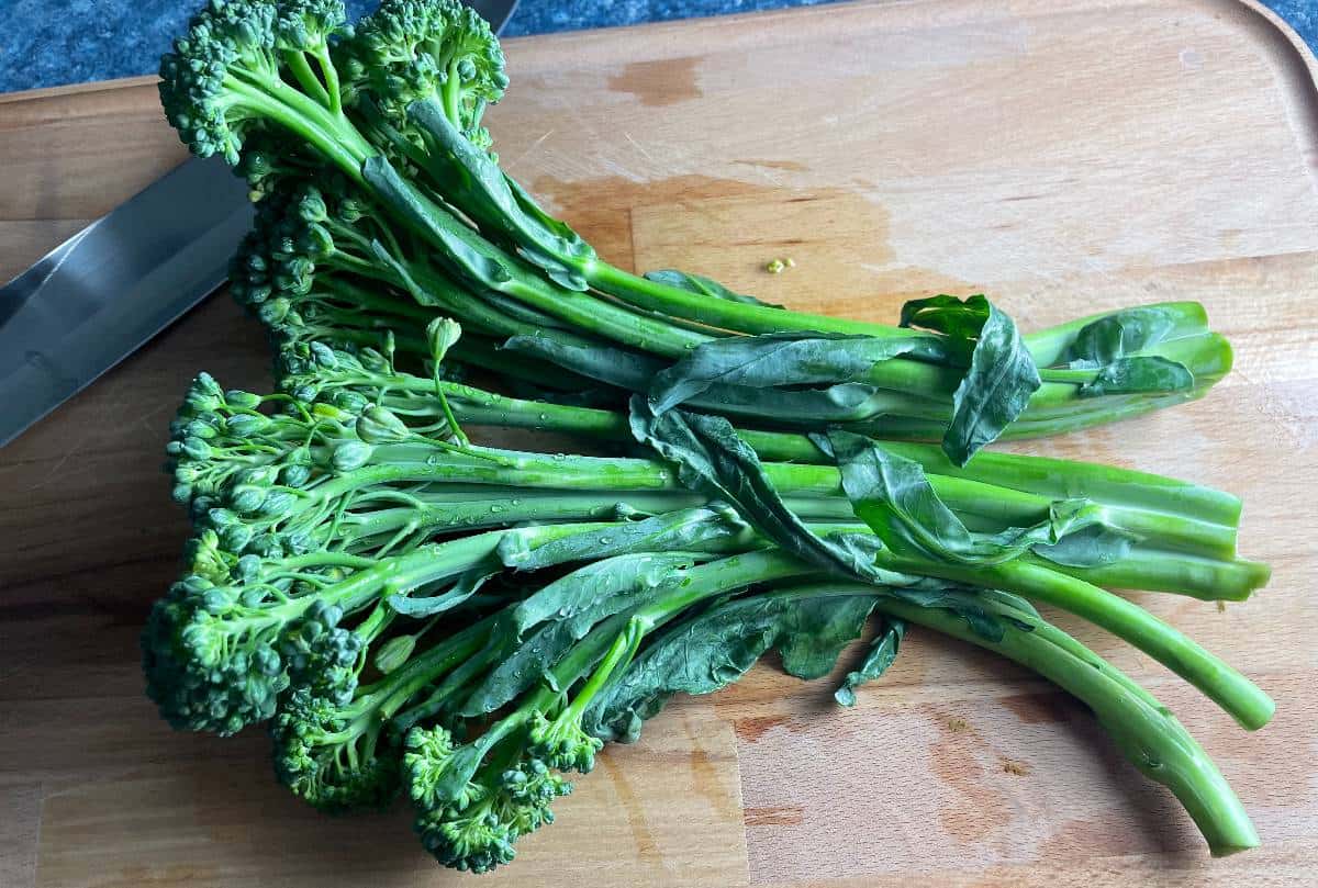 broccolini on a cutting board