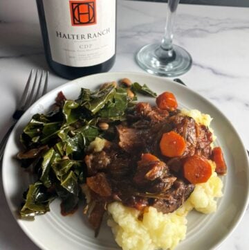 braised beef shanks served with red wine.