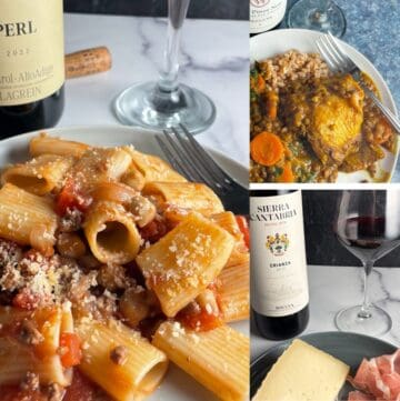collage of food and wine pairings.