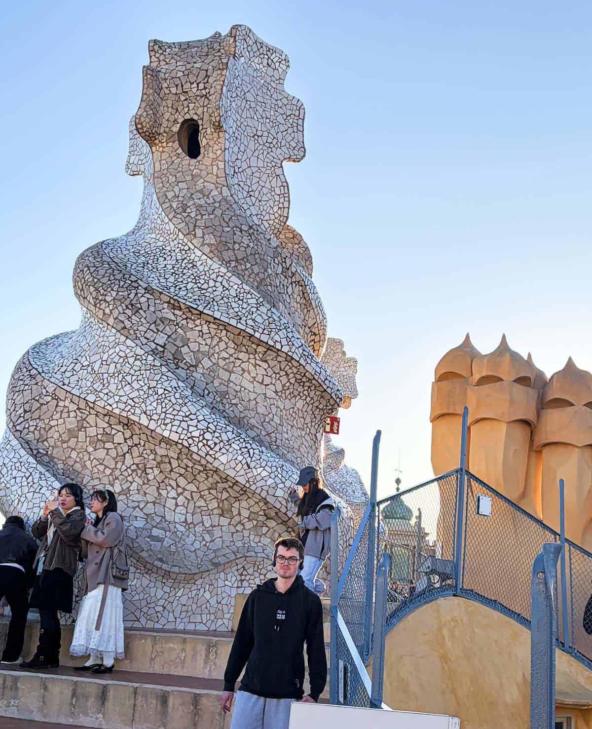 Exploring the exploring the ooftop of Gaudi's Casa Milà