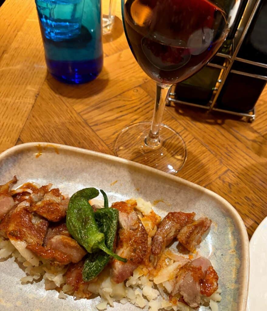 pork and peppers dish at a Barcelona  restaurant