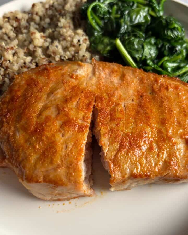 air fryer pork chops on a plate.